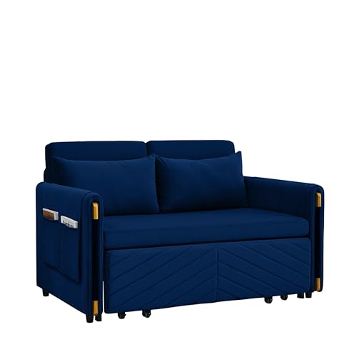 Ausziehbares Schlafsofa mit 2 abnehmbaren Armtaschen, Samt, Loveseat, verstellbares Sofa mit ausziehbarem Bett, 137,2 cm von ONMYJFD