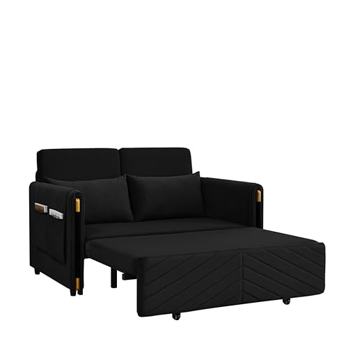 ONMYJFD 137,2 cm umwandelbares Schlafsofa mit 2 abnehmbaren Armtaschen, Samt, Loveseat Multi-Position, verstellbares Sofa mit ausziehbarem Bett (E) von ONMYJFD