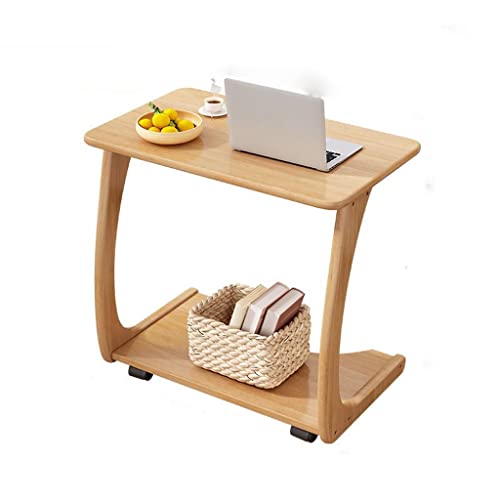 ONMYJFD Couchtisch aus Gummi, Massivholz, abnehmbarer C-förmiger Nachttisch, Wohnzimmer, mit Rollen, kleiner Couchtisch (Nussbaum) von ONMYJFD