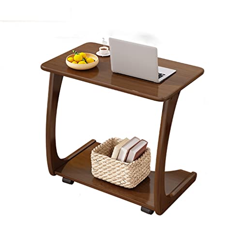 ONMYJFD Couchtisch aus Gummi, Massivholz, abnehmbarer C-förmiger Nachttisch, Wohnzimmer, mit Rollen, kleiner Couchtisch (Originalholzfarbe) von ONMYJFD