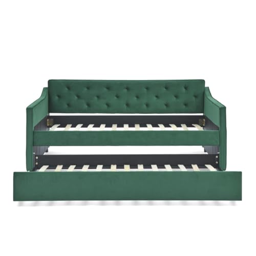 ONMYJFD Doppelbett-Tagesbett mit Ausziehbett in Doppelbettgröße, gepolstertes, getuftetes Schlafsofa, gewellte Armlehnen (204,5 x 113 x 85,1 cm) von ONMYJFD