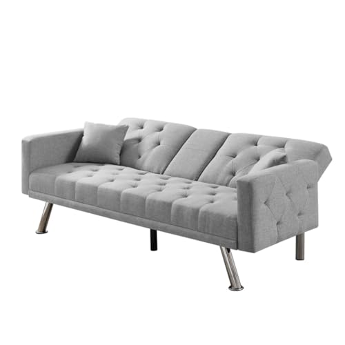 ONMYJFD Leinen Cabrio Sofa mit Quadratischen Armlehnen Wohnzimmer Sofa Bett Grau von ONMYJFD