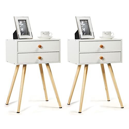 ONMYJFD Mid-Century Nachttisch mit 2 Schubladen, Weiß, 2 Stück ONMYJFD Mid-Century Nachttisch mit 2 Schubladen, Weiß, 2 Stück von ONMYJFD