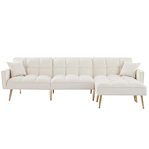 ONMYJFD Samt-Polstersofa, wendbar, Sektionalsofa, L-förmige Couch mit beweglicher Ottomane für Wohnzimmer, Cremeweiß von ONMYJFD