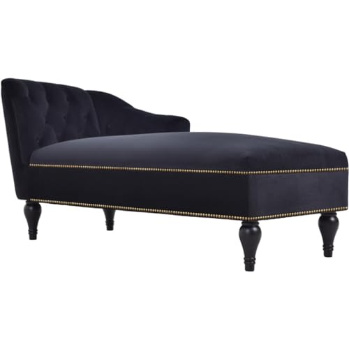 ONMYJFD Schlafsofa, 147,3 cm, Samt-Chaiselongue, geknöpft, mit rechtem Arm ausgerichtet, Loungesessel mit Nagelkopfbesatz und Massivholzbeinen von ONMYJFD