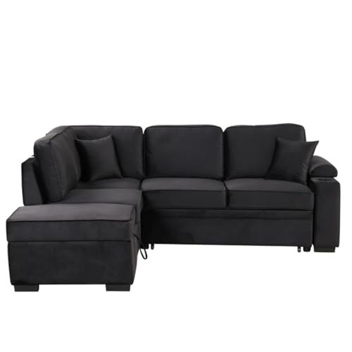 ONMYJFD Schlafsofa, Schlafcouch, Schlafsofa und kleines Apartment, Schaumstoffdichte, quadratisch, Schwarz von ONMYJFD