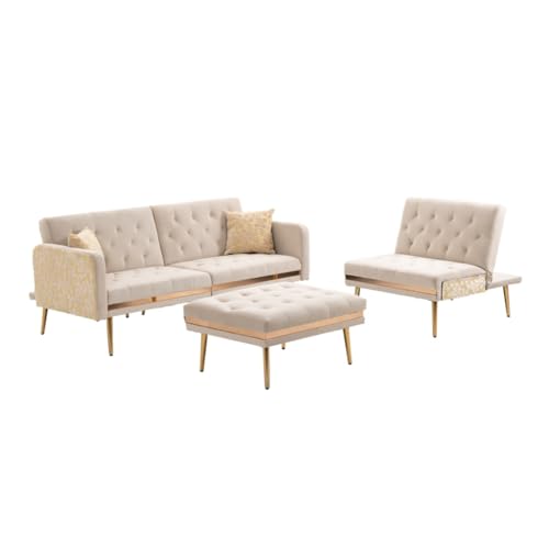 ONMYJFD Sofa mit goldenen Beinen, abnehmbare Kissen, mit beweglichem Fußhocker, geeignet für Wohnzimmer von ONMYJFD