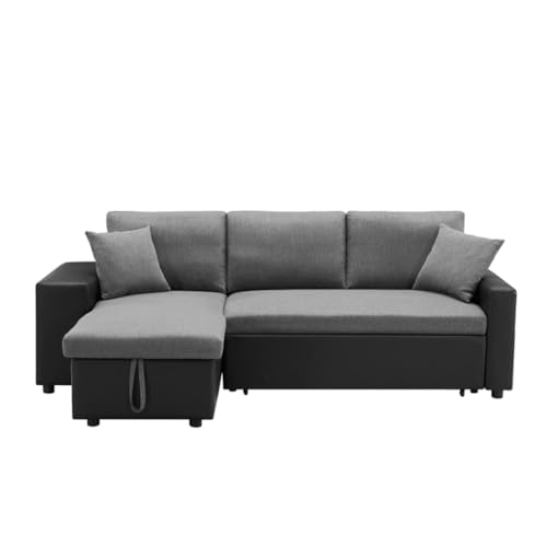 ONMYJFD Wendbares Schlafsofa aus Leinen, mit Stauraum und 2 Hockern, stahlgrau von ONMYJFD