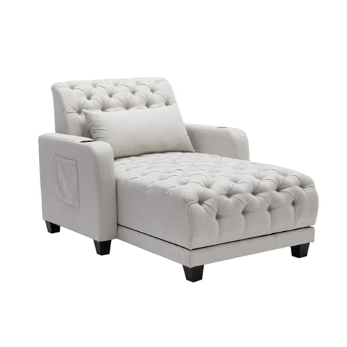 ONMYJFD Wohnzimmer Freizeitsofa mit seitlichen Aufbewahrungstaschen und Holzbeinen, geeignet für Wohnzimmer und Balkon von ONMYJFD