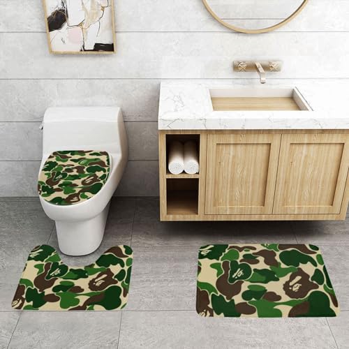 ONNEXO Aniaml Badematten-Set für Badezimmer, waschbar, für Küche, Badezimmer, Schlafzimmer, Camouflage, Grün, 3-teilig von ONNEXO