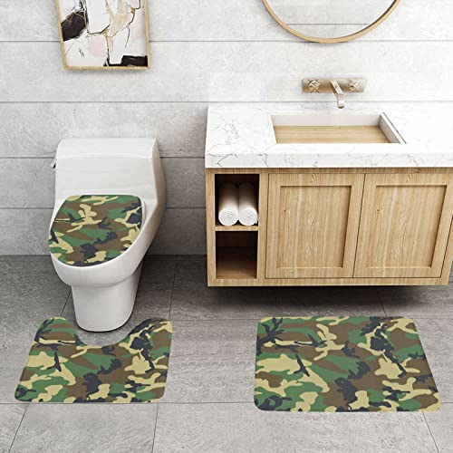 ONNEXO Badematten-Set für Badezimmer, waschbar, Motiv: Camouflage, für Küche, Badezimmer, Schlafzimmer, Grün, 3-teilig von ONNEXO