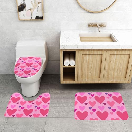 ONNEXO Badematten-Set für Badezimmer, waschbar, Motiv: Liebesform, 3-teilig, für Küche, Badezimmer, Schlafzimmer von ONNEXO