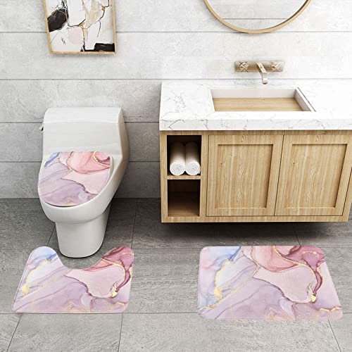 ONNEXO Badematten-Set für Badezimmer, waschbarer Bezug, Bodenteppich, Dekoration für Küche, Badezimmer, Schlafzimmer, Lila und Gold, 3-teilig von ONNEXO