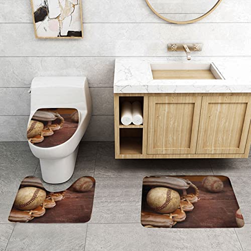 ONNEXO Badematten-Set mit Baseball-Aufdruck, 3-teiliges Set für Badezimmer, Waschbarer Bezug, Bodenteppich, Dekorationen für Küche, Badezimmer, Schlafzimmer von ONNEXO