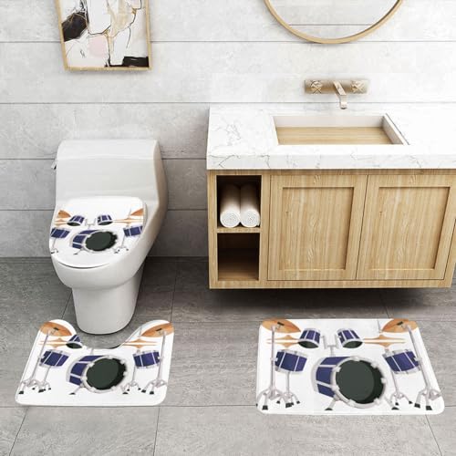 ONNEXO Badematten-Set mit Jazz-Trommel-Druck, 3-teiliges Set für Badezimmer, Waschbarer Bezug, Bodenteppich, Dekorationen für Küche, Badezimmer, Schlafzimmer von ONNEXO