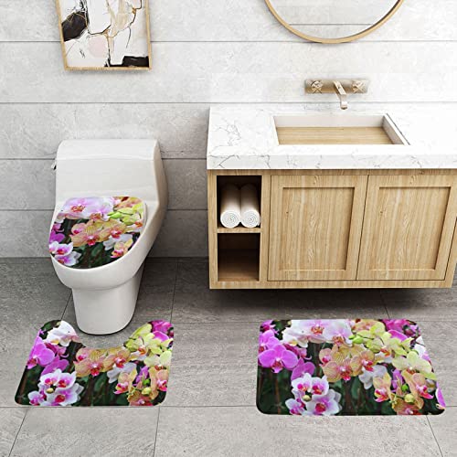 ONNEXO Badematten-Set mit Orchideen-Druck, 3-teilig, waschbarer Bezug, Bodenteppich, Dekorationen für Küche, Badezimmer, Schlafzimmer von ONNEXO