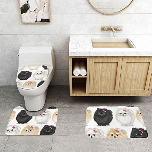 ONNEXO Badematten-Set mit Zwergspitzen-Muster, 3-teilig, waschbarer Bezug, Bodenteppich, Dekorationen für Küche, Badezimmer, Schlafzimmer von ONNEXO