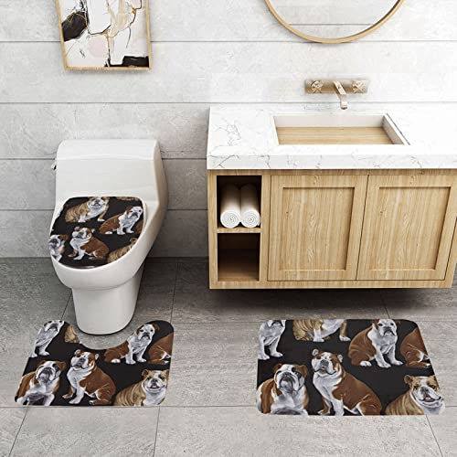 ONNEXO Badematten-Set mit englischen Bulldoggen, 3-teilig, waschbarer Bezug, Bodenteppich, Dekorationen für Küche, Badezimmer, Schlafzimmer von ONNEXO