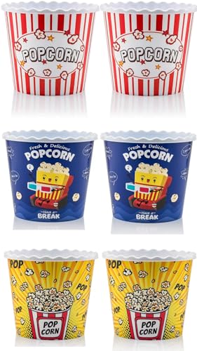 Wiederverwendbare Kunststoff-Popcornbox/Popcorn-Behälter/Popcorn-Schüssel-Set für Kinoabende – (BPA-frei – 6 Stück, 2,1 l) (6 Mischungen) von ONONEXPRESS