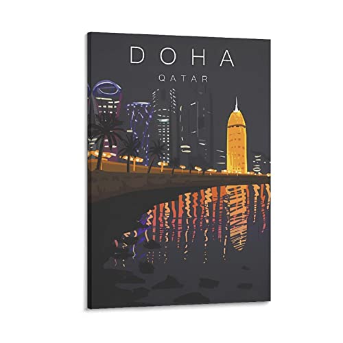 ONOTIO Doha Qatar Vintage-Reiseposter Nacht, 20 x 30 cm, Wandkunst, Kunstdruck, Leinwand, Kunst, Poster, modernes Familien-Schlafzimmer, Dekor-Poster von ONOTIO