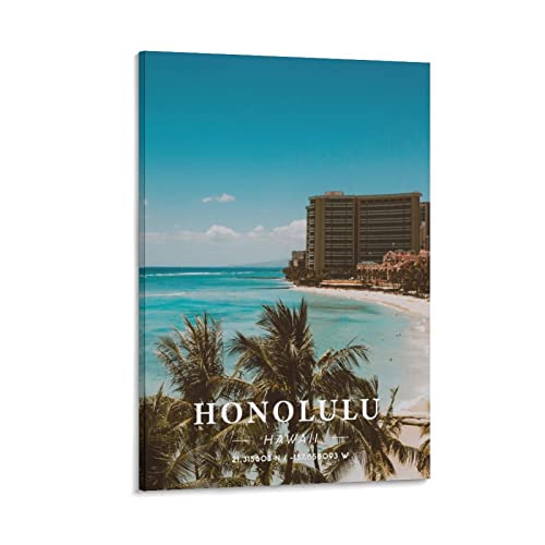 ONOTIO Honolulu Hawaii Vintage Reiseposter Meer Strand 30 x 45 cm Wandkunst Bild Kunstdruck Leinwand Kunst Poster Modern Familie Schlafzimmer Dekor Poster von ONOTIO