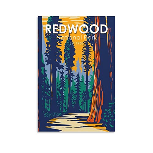 ONOTIO Redwood National Park Vintage Reiseposter Landschaft 30 x 45 cm Wandkunst Bild Kunstdruck Leinwand Kunst Poster Modern Familie Schlafzimmer Dekor Poster von ONOTIO