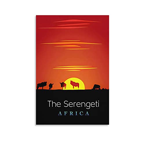 ONOTIO Serengeti Afrika Vintage Reiseposter Sonnenuntergang, 30 x 45 cm, Wandkunstdruck, Leinwand, Kunst, Poster, moderne Familien-Schlafzimmer-Dekor-Poster von ONOTIO