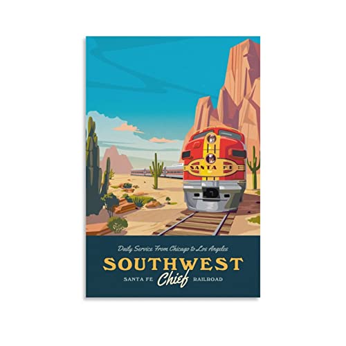 ONOTIO Southwest Santa Fe Chief Railroad Vintage Reiseposter Baum 60 x 90 cm Wandkunstdruck Leinwand Kunst Poster Moderne Familie Schlafzimmer Dekor Poster von ONOTIO