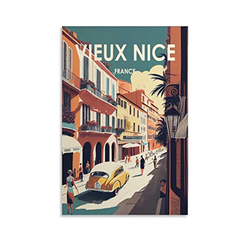 ONOTIO Vieux Nice Frankreich Vintage Reiseposter Straße 50 x 75 cm Wandkunst Bild Kunstdruck Leinwand Kunst Poster Modern Familie Schlafzimmer Dekor Poster von ONOTIO