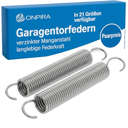 Onpira® 2x Universal Garagentor Feder in 21 Größen verzinkt in Erstausrüster Qualität! zur Auswahl Garagentorfedern Garage Zugfeder (430x43x5mm / Zugkraft: 98kg) von ONPIRA