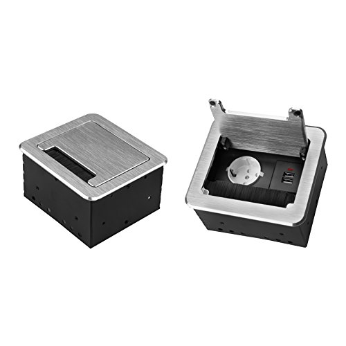 Einbausteckdose 2-4-fach & 2 Farben auswählbar Tischsteckdose Bodensteckdose (1x 230V + 2x USB, Silber) von ONPIRA