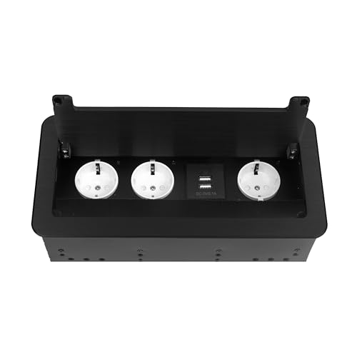 Einbausteckdose in 2 Farben Silber oder Schwarz und in den Ausführungen 2x Schuko, 3x Schuko + 1x Internet, 4x Schuko oder 3x Schuko + 2x USB auswählbar (3x Schuko 230V + 2x USB, Schwarz) von ONPIRA