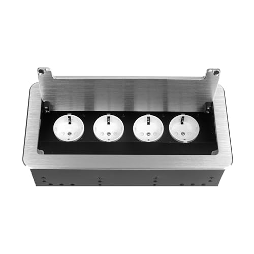 Einbausteckdose in 2 Farben Silber oder Schwarz und in den Ausführungen 2x Schuko, 3x Schuko + 1x Internet, 4x Schuko oder 3x Schuko + 2x USB auswählbar (4x Schuko 230V, Silber) von ONPIRA