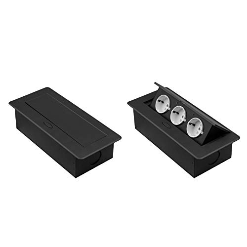 Einbausteckdose versenkbar mit oder ohne USB und in 2 Farben Silber oder Schwarz zum Auswählen (3x Schuko, Schwarz) von ONPIRA