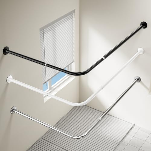 Onpira® Eck-Duschvorhangstange Teleskop L-Form 90–180 cm – Edelstahl, selbstklebend oder schraubbar – Ohne Bohren – In Silber, Schwarz, Weiß – 12 Varianten wählbar (Schraubversion Edelstahl, 90x180cm) von ONPIRA