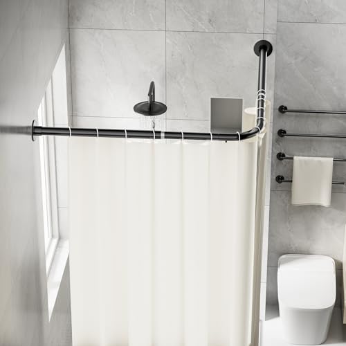 Onpira® Eck-Duschvorhangstange Teleskop L-Form 90–180 cm – Edelstahl, selbstklebend oder schraubbar – Ohne Bohren – In Silber, Schwarz, Weiß – 12 Varianten wählbar (Schraubversion Schwarz, 90x90cm) von ONPIRA