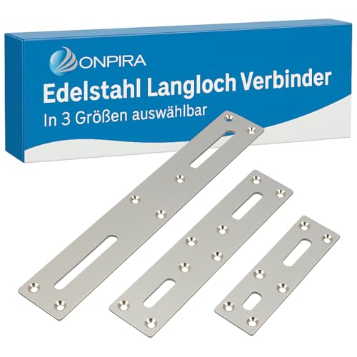 Onpira® Edelstahl Langloch Verbinder – Robuste Eckwinkel in 3 Größen zur Auswahl – Korrosionsbeständig & vielseitig einsetzbar für Möbel, Bau & Heimwerken (265x45mm) von ONPIRA