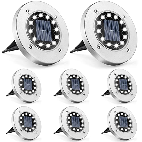 ONSTUY Solar Bodenleuchten,12 LEDs Solarleuchte für Garten Solar Außenleuchte IP65 Wasserdicht Solar Gartenleuchte für Rasen/Auffahrt/Gehweg/Patio/Garden Solarleuchte Kaltes Weiß(8 Stück) von ONSTUY