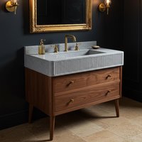 Geriffelter Carrara Marmor Sink & Walnuss Waschtisch Set - Luxus Badezimmer Ensemble von ONSmarblesink