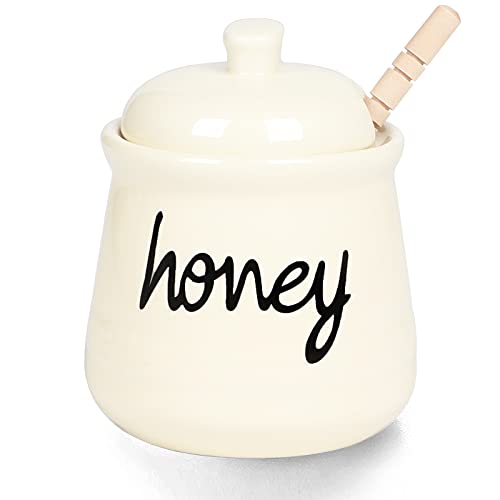 ONTUBE Honigtopf aus Porzellan mit Deckel und Stäbchen, Honigtopf aus Keramik 350ml (Beige) von ONTUBE