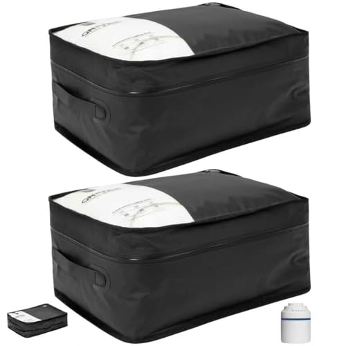 Vakuumbeutel für Kleidung Wiederverwendbar TPU Vakuumierbeutel mit Luftdichtem Ventil Reise Nylon Organizer mit Wasserdichtem Reißverschluss Luftdichte Packwürfel für Geschäftsreise (2 Stk +1 Pumpe) von ONTYZZ