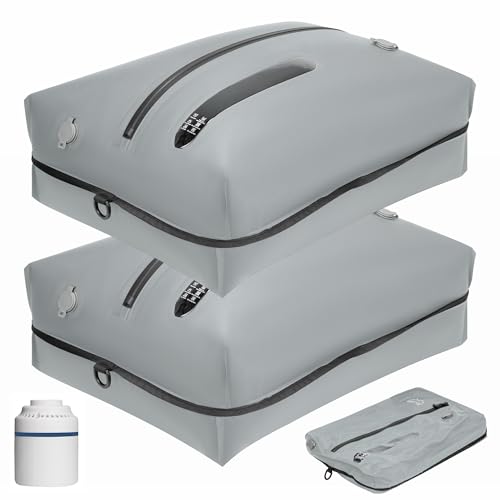 Vakuumbeutel für Kleidung Wiederverwendbar TPU Vakuumierbeutel mit Luftdichtem Ventil Reise Nylon Organizer mit Wasserdichtem Reißverschluss Luftdichte Packwürfel für Koffer Rucksack(2 Stk +1 Pumpe) von ONTYZZ