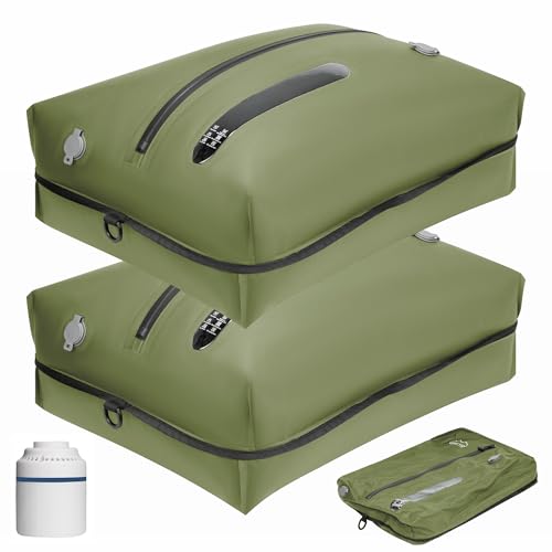 Vakuumbeutel für Kleidung Wiederverwendbar TPU Vakuumierbeutel mit Luftdichtem Ventil Reise Nylon Organizer mit Wasserdichtem Reißverschluss Luftdichte Packwürfel für Koffer Rucksack(2 Stk +1 Pumpe) von ONTYZZ