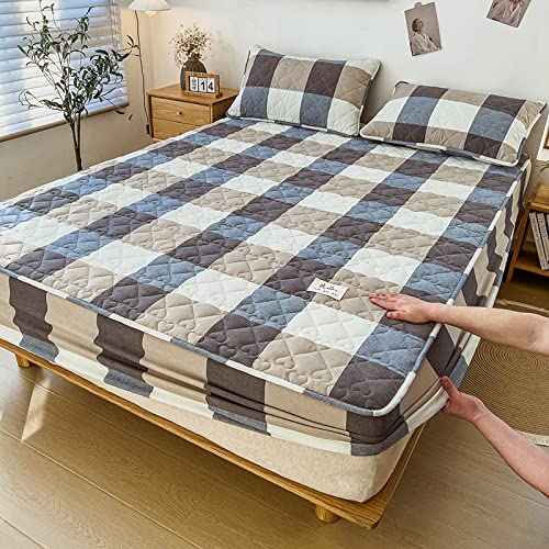 Bettlaken MatrattzehöHe 200 x 220 cm,Baumwolle verdicken Gesteppte Matratzenschoner, Topper, Plaid, weiches Spannbettlaken und Kissenbezüge, Wohnungen für Männer und Frauen Blau von ONURTH