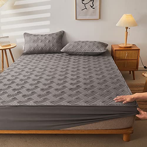 ONURTH Superweiches Spannbetttuch 100 x 200cm,einfarbige Baumwolle, dick gestepptes Spannbettlaken, rutschfeste Matratzenschoner-Bettwäsche für Schlafzimmer Hotel dunkelgrau von ONURTH