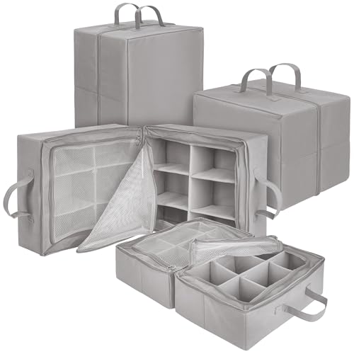 ONVAYA® Aufbewahrungsbox Set zweiteilig | Grau groß + klein | Organizer-Box für Kleidung, Kinderzimmer oder Badezimmer | Aufbewahrungstasche aus Stoff | Kofferorganizer | faltbar & stapelbar von ONVAYA
