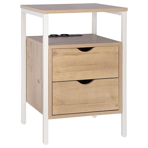 ONVAYA® Beistelltisch mit Steckdosen ǀ mit Zwei USB-Anschlüssen und Zwei Steckdosen ǀ verstellbare Füße ǀ modernes Design ǀ Platzwunder mit Zwei Schubladen und Zwei Ablagen ǀ Nachttisch mit Steckdose von ONVAYA
