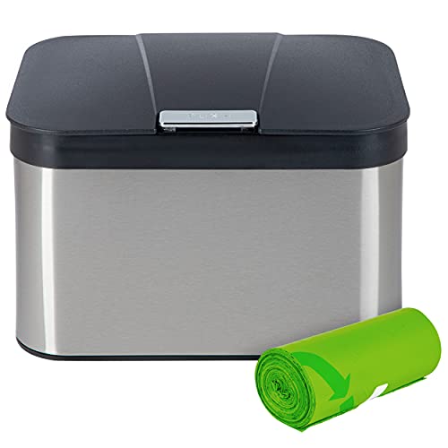 ONVAYA® Biomülleimer für die Küche | Komposteimer mit Deckel | Abfallbehälter aus Edelstahl für Biomüll | Bio Abfalleimer | geruchsfrei & luftdicht | 4,3 Liter (Edelstahl Silber mit Müllbeutel) von ONVAYA