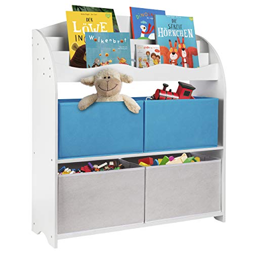 ONVAYA® Kinder-Bücherregal Finn Weiß | Kinderregal mit Boxen | Aufbewahrung von Büchern und Spielzeug | Organizer für Kinderzimmer (Bücherregal Blau) von ONVAYA