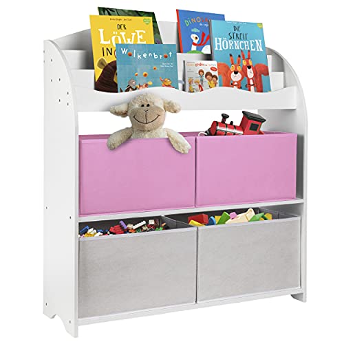 ONVAYA® Kinder-Bücherregal Finn Weiß | Kinderregal mit Boxen | Aufbewahrung von Büchern und Spielzeug | Organizer für Kinderzimmer (Bücherregal Rosa) von ONVAYA